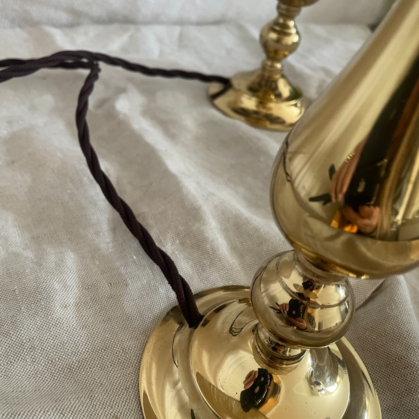 Pair of antiqued brass droplet lights