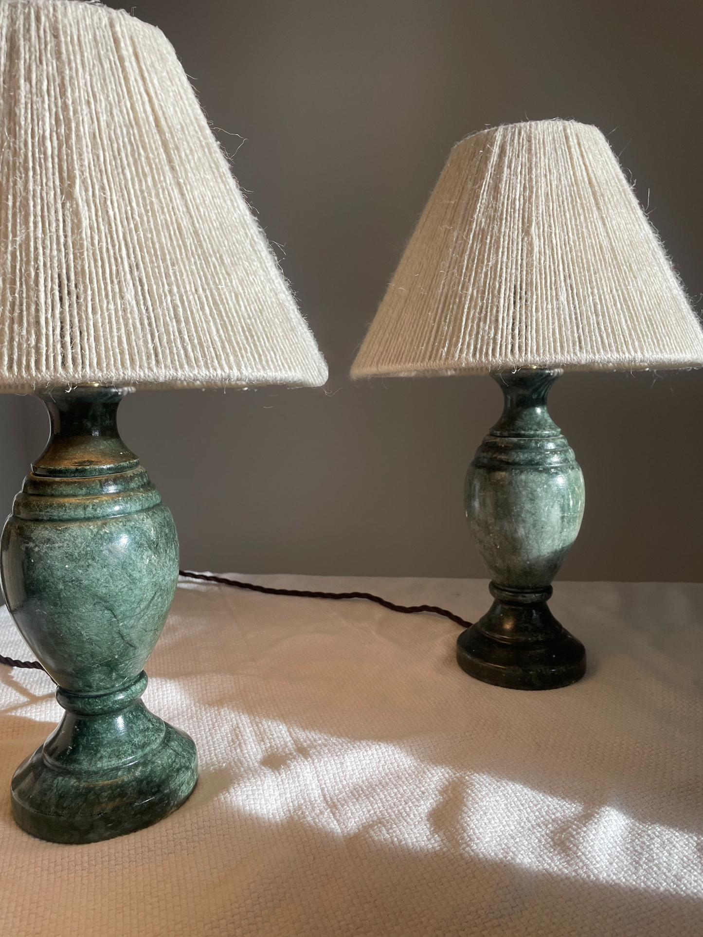Pair of Marble Table Lamps & Shades