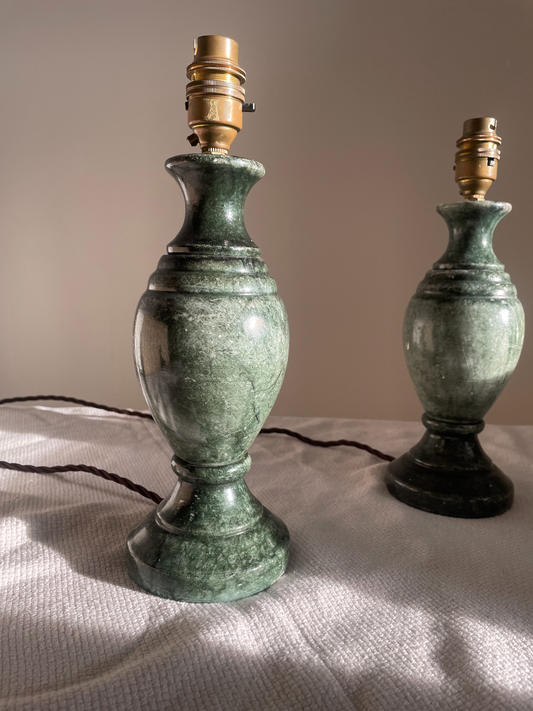 Pair of Marble Table Lamps & Shades