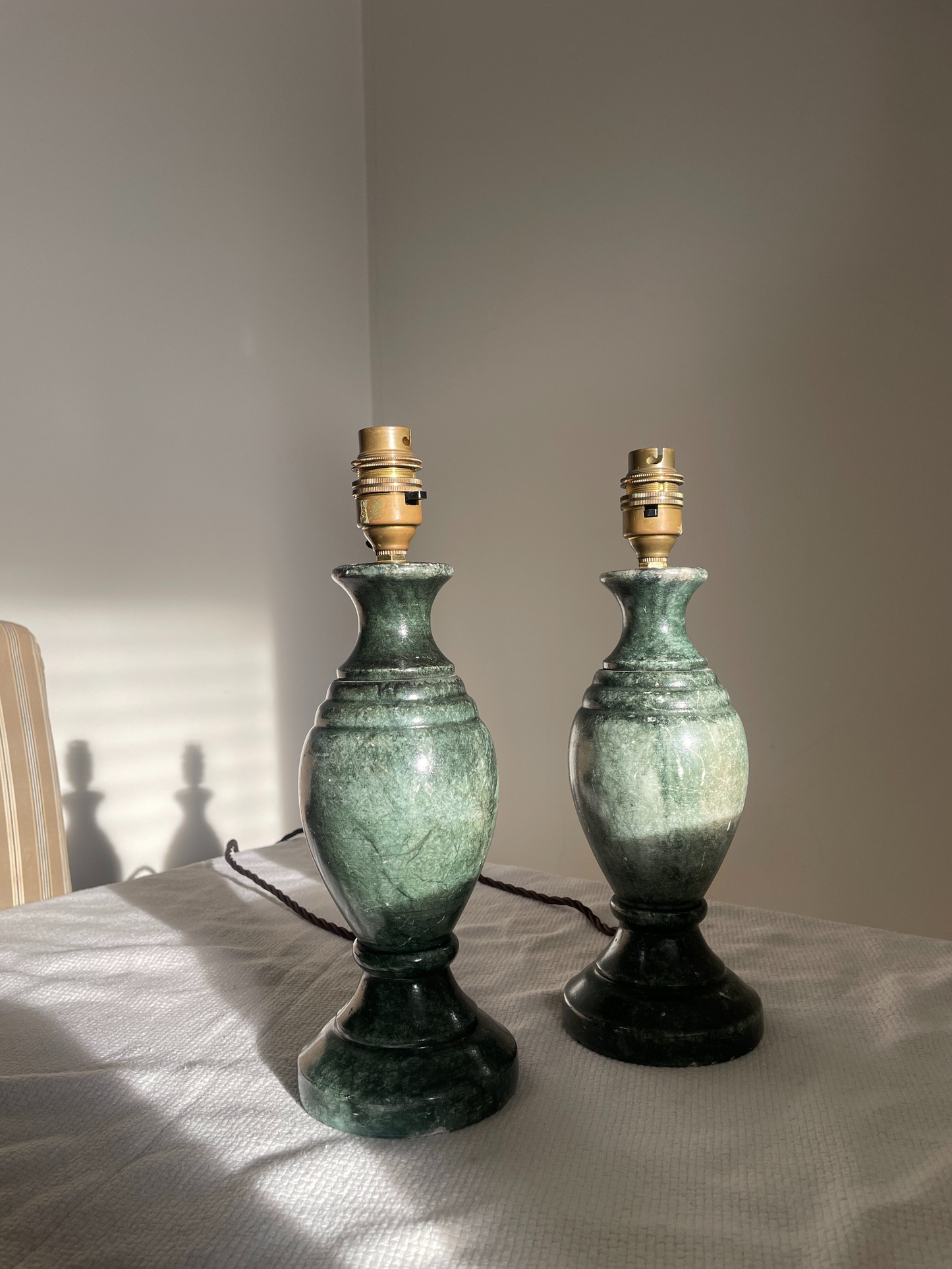 Pair of Marble Table Lamps & Shades