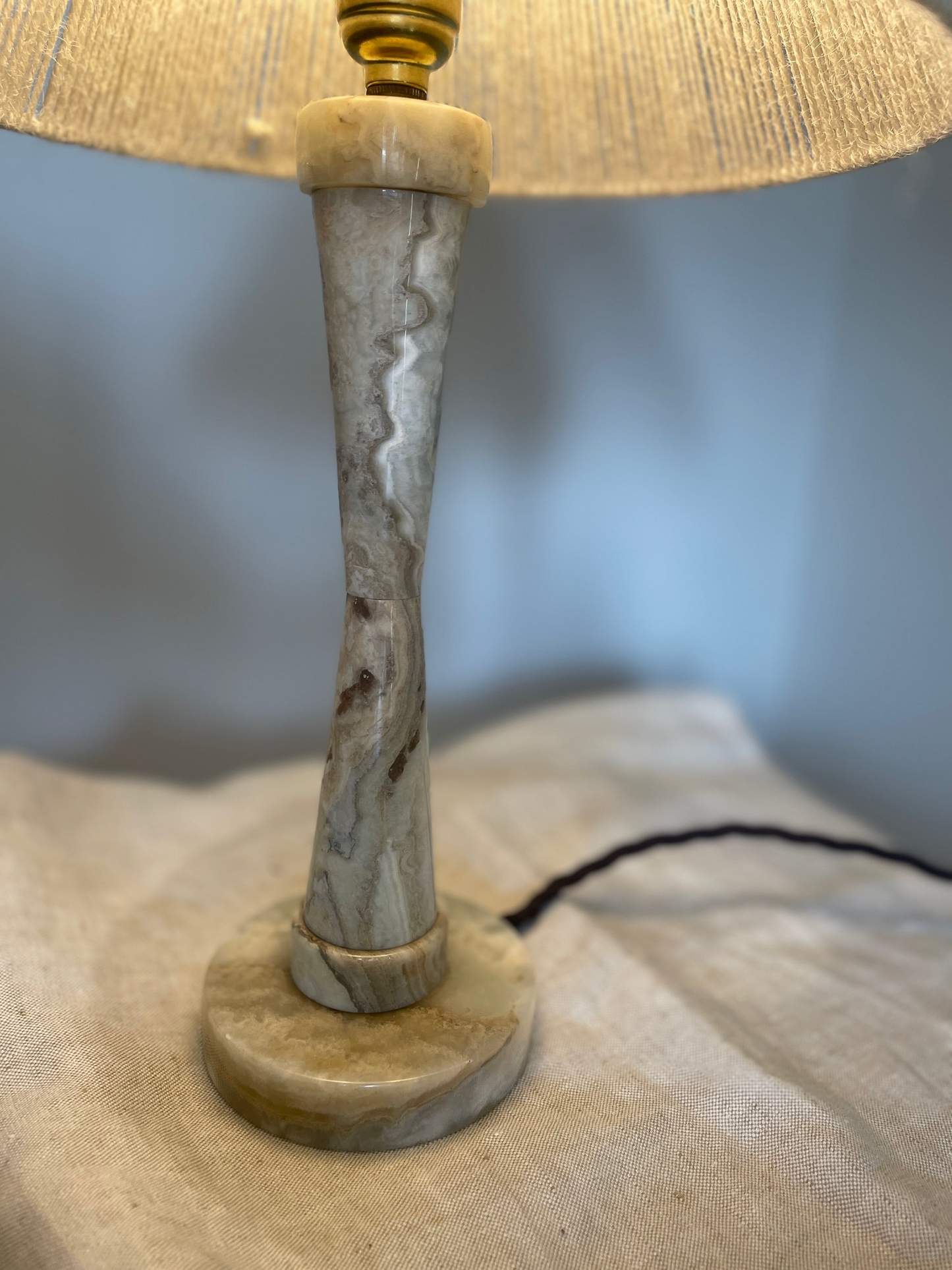 Conical green onyx table lamp