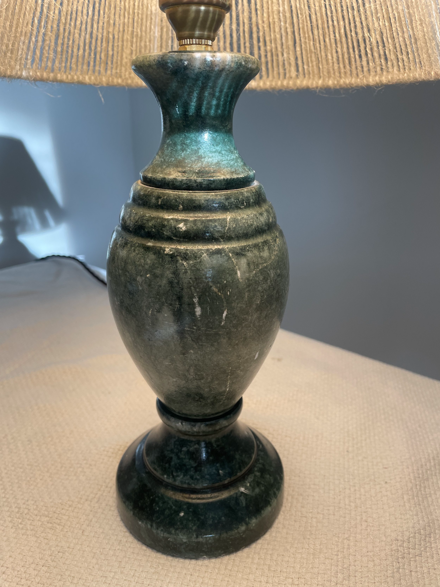 Pair of Marble Table Lamps & Shades